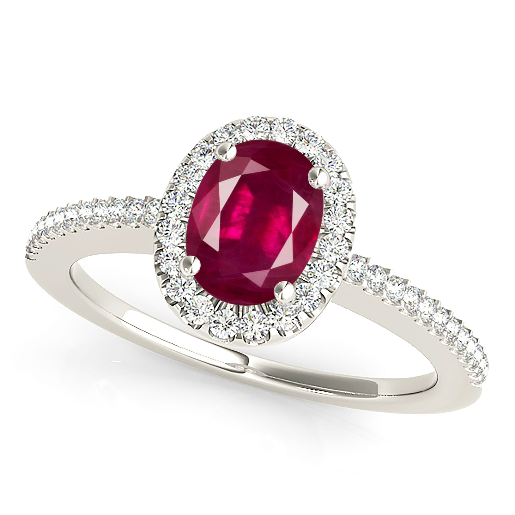 1.00 ct. Genuine Oval Ruby Ring With 0.20 ctw. Diamond Halo And Delicate Diamond Band-VIRABYANI